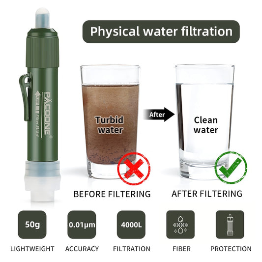 PACOONE Mini Camping Purification Water Filter Straw TUP Carbon Fiber